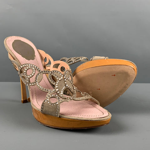 RENE CAOVILLA Talla 10.5 Sandalias con plataforma recortadas de gamuza rosa gris