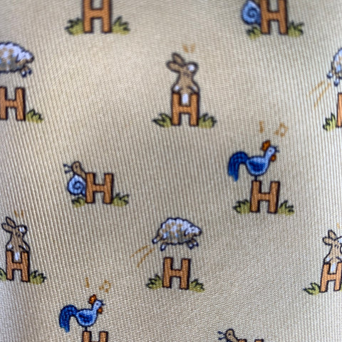 HERMES Green Multi-Color Monogram Silk Tie