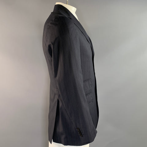 ETRO MILANO Chest Size 40 Navy Purple Pinstripe Wool Silk Sport Coat