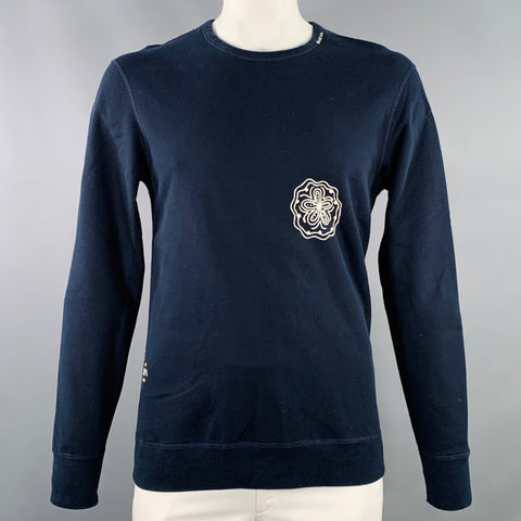 REIGNING CHAMP Size L Navy White Embroidery Cotton Crew Neck Sweatshirt