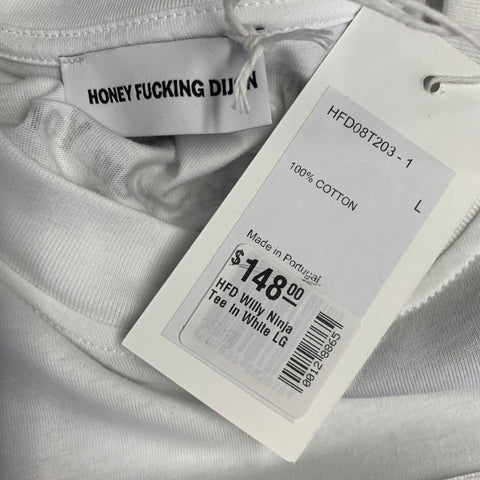 HONEY FUCKING DIJON Size L Willi Ninja White Black Graphic Cotton Crew Neck T-shirt
