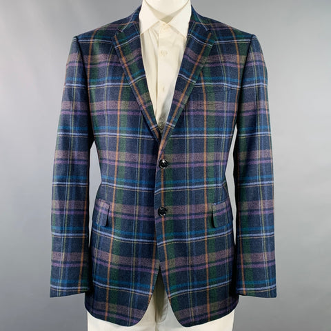 ETRO Size 48 Navy Multi Color Plaid Wool Cashmere Sport Coat