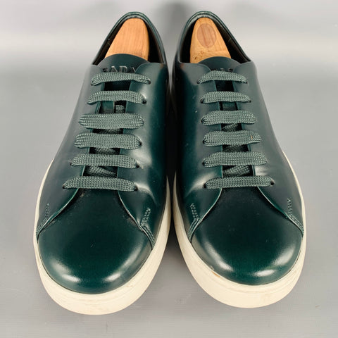 PRADA Size 7.5 Green White Leather Low Top Sneakers