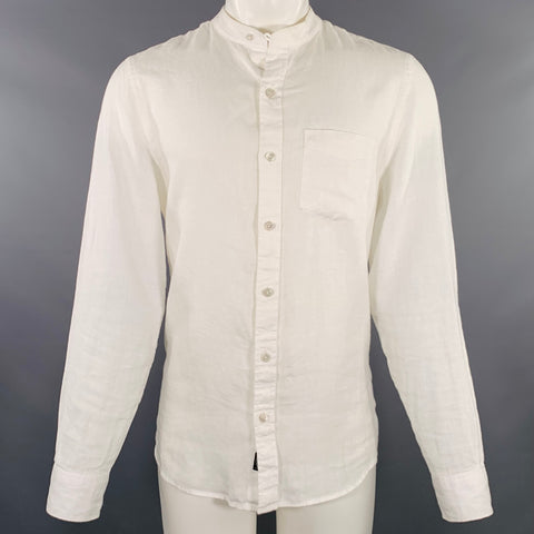 TODD SNYDER Size M White Linen One Pocket Long Sleeve Shirt