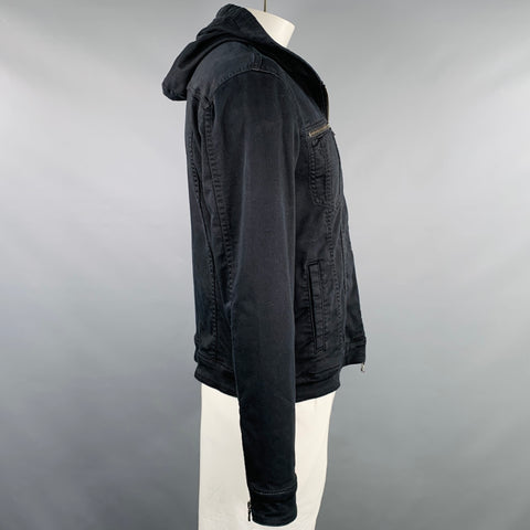 JOHN VARVATOS * U.S.A. Size L Black Cotton Blend Hooded Jacket