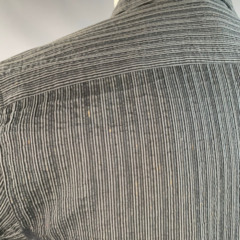 ARMANI COLLEZIONI Size S Grey Black Seersucker Stripe Cotton Blend Long Sleeve Shirt