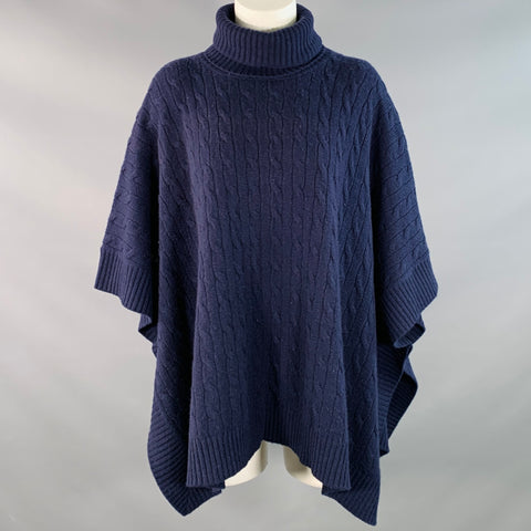 POLO by RALPH LAUREN Size M Navy Cashmere Cable Knit Turtleneck Poncho Sweater