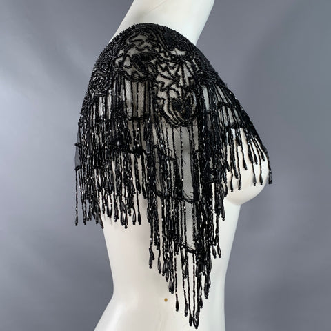 Écharpe-châle Cercle Noir en Maille Perlée VINTAGE