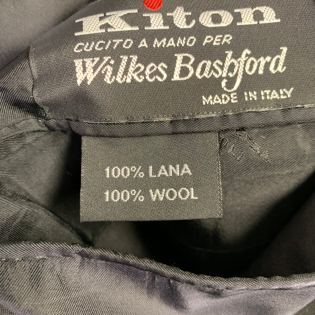 KITON Size 44 Black Wool Peak Lapel Single Button Tuxedo