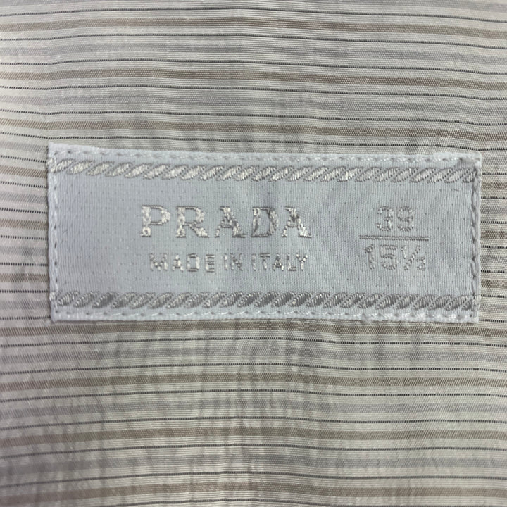PRADA Size S White Beige Stripe Silk Curved Cutaway One Pocket Long Sleeve Shirt