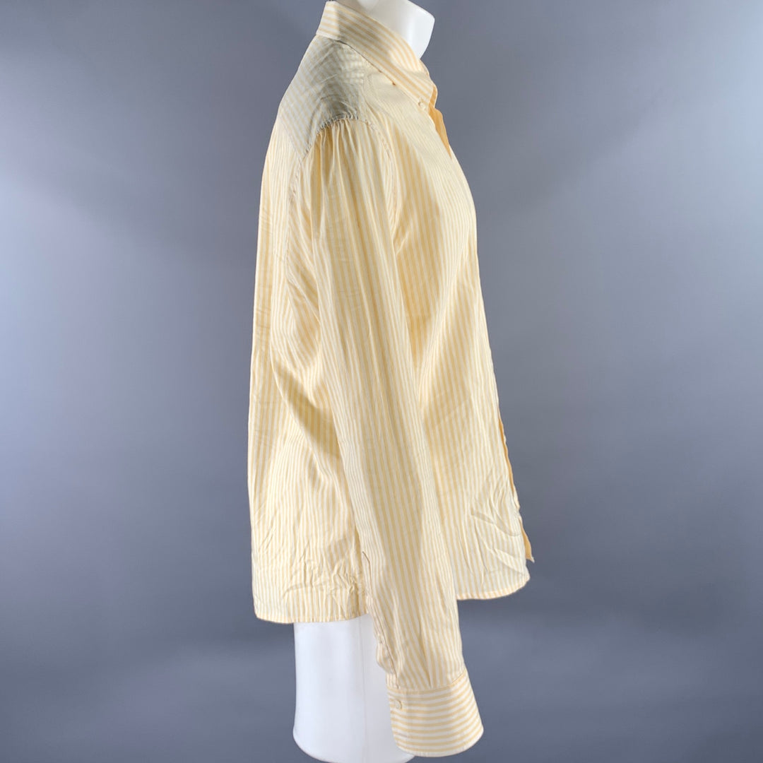 BRUNELLO CUCINELLI Size XXXL Yellow White Stripe Linen Cotton Long Sleeve Shirt