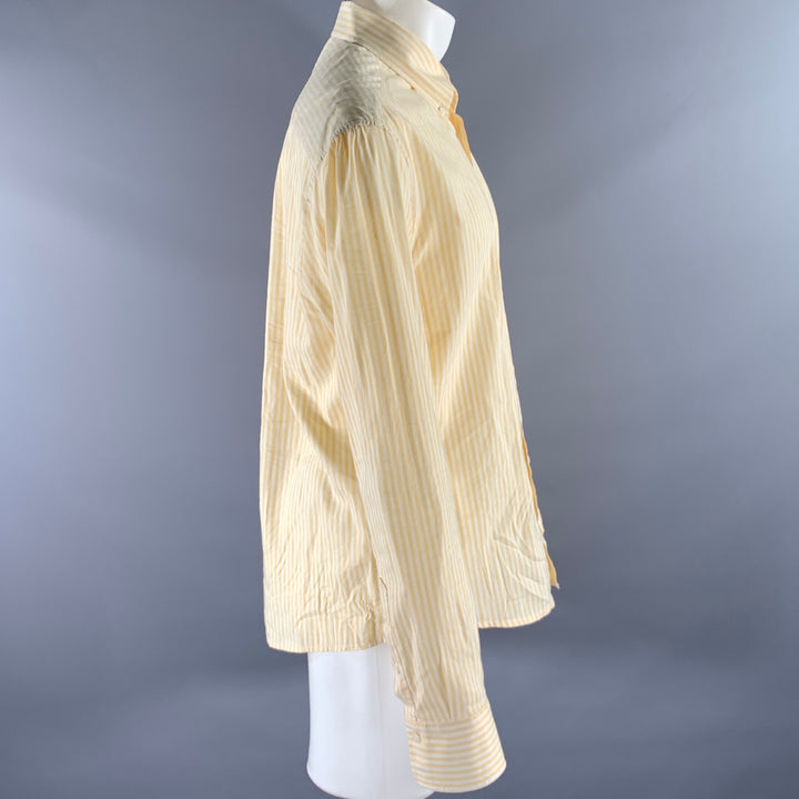 BRUNELLO CUCINELLI Size XXXL Yellow White Stripe Linen Cotton Long Sleeve Shirt