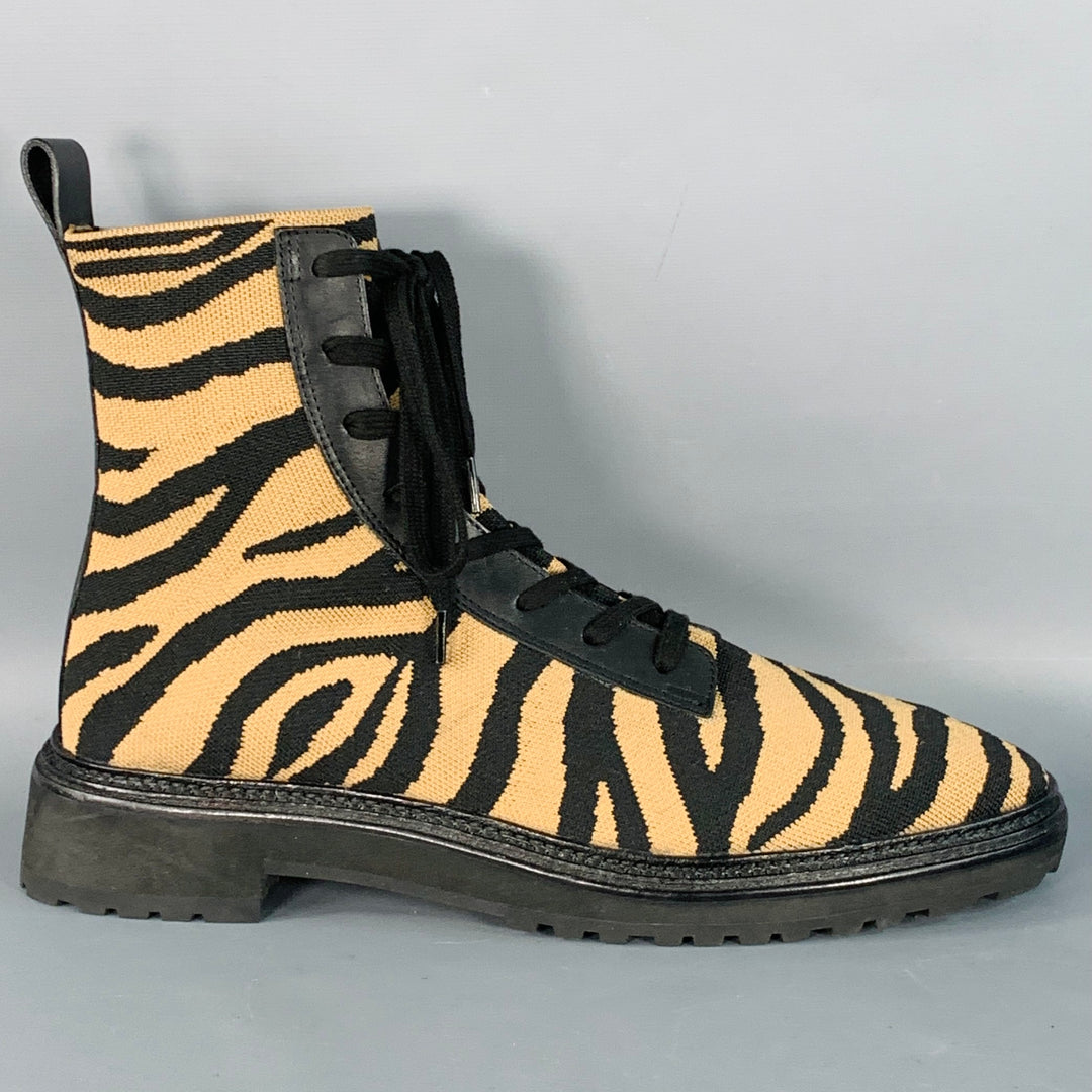 LOEFFLER RANDALL Size 12 Black Brown Tiger Knit Lace Up Ankle Boots