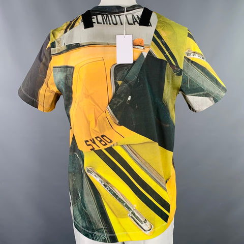 HELMUT LANG Size L Yellow Multi Color Taxi Cab Print Cotton Crew Neck T-shirt