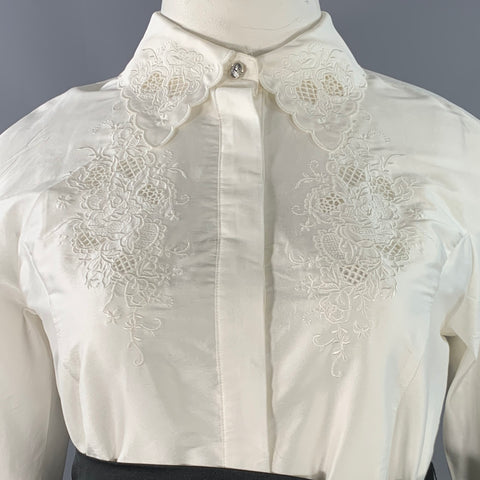 TERI JON Size 10 White Black Taffeta Lace Two Tone Belted Shirt Dress