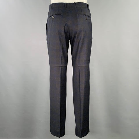 ARMANI COLLEZIONI Size 38 Navy Charcoal Grey Checkered Suit