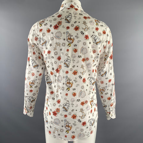 ETRO Size S White Graphic Cotton Long Sleeve Shirt