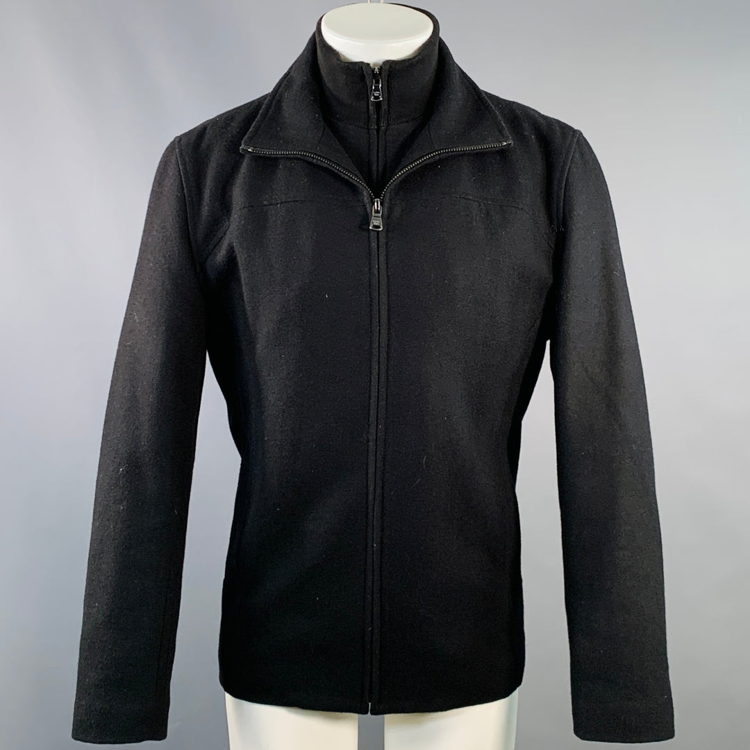 CALVIN KLEIN Size S Black Wool Blend Layered Zip Up Jacket