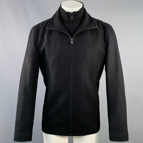 CALVIN KLEIN Size S Black Wool Blend Layered Zip Up Jacket