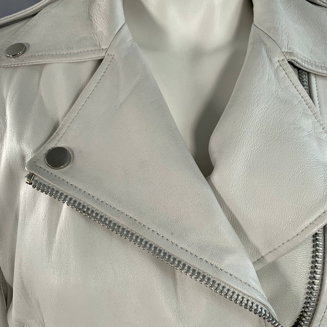 WALTER BAKER Size S White Leather Lambskin Zip Pockets Biker Jacket