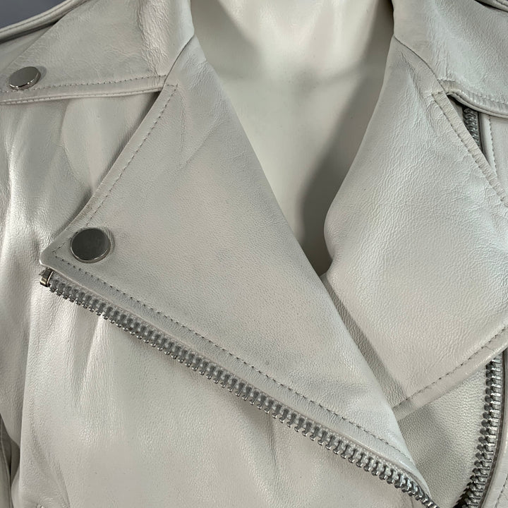 WALTER BAKER Size S White Leather Lambskin Zip Pockets Biker Jacket