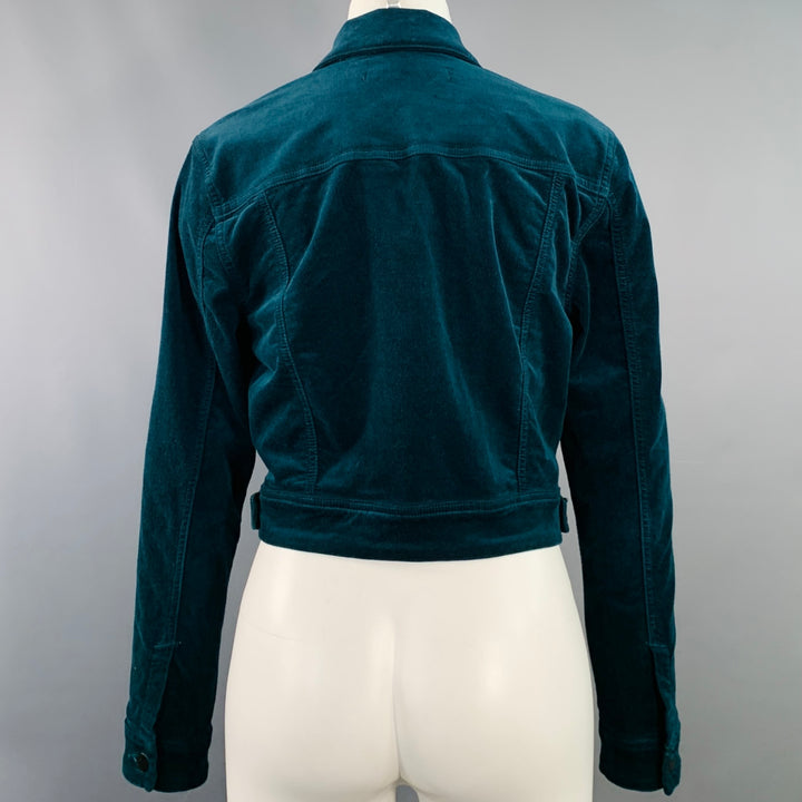 J BRAND Size M Faye Emerald Green Cotton Blend Velvet Cropped Jacket