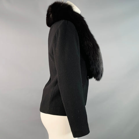 REGENCY CASHMERE Vintage Size 8 Black Wool Fur Collar Jacket