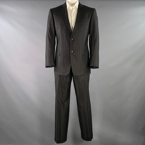 VERSACE COLLECTION Size 44 Black Stripe Viscose Blend Notch Lapel Suit