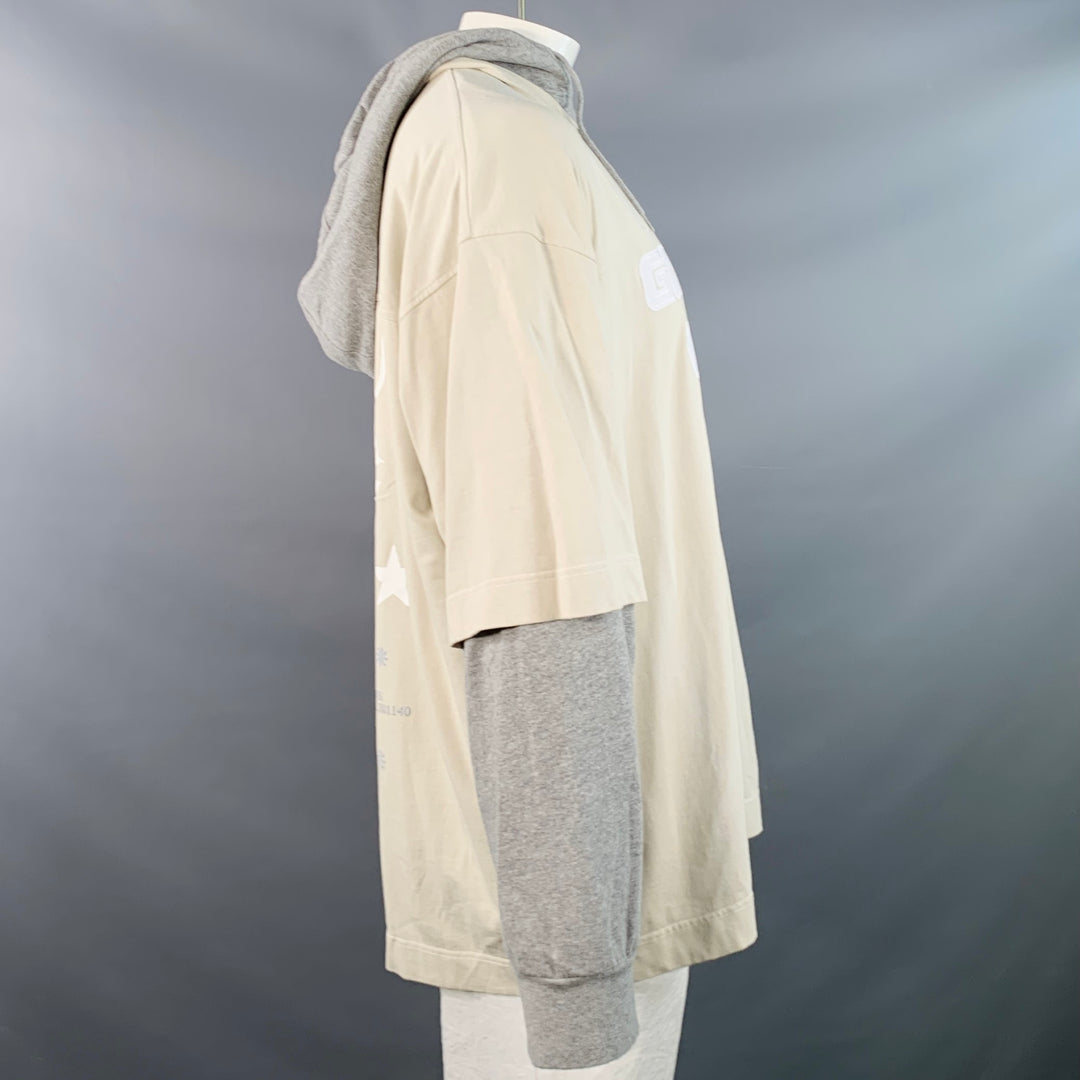 GIVENCHY Size L Cream Grey Jersey Double Layer Hooded Sweatshirt