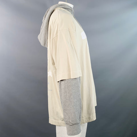 GIVENCHY Size L Cream Grey Jersey Double Layer Hooded Sweatshirt