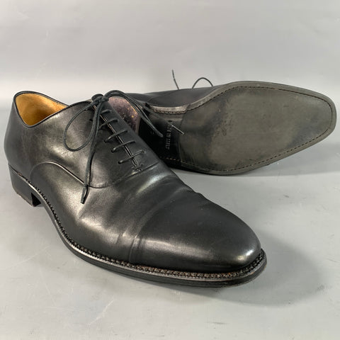 BARNEYS Size 9 Black Pebble Grain Leather Oxford Lace Up Shoes