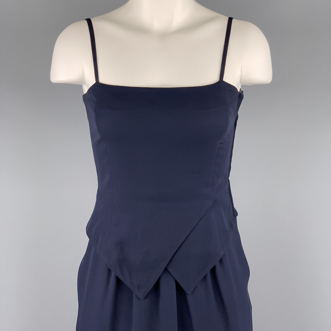 GIORGIO ARMANI Size 4 Navy Viscose Spaghetti Strap Buster Dress