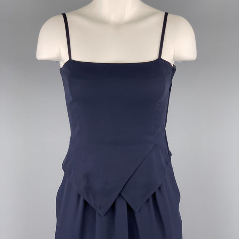 GIORGIO ARMANI Size 4 Navy Viscose Spaghetti Strap Buster Dress