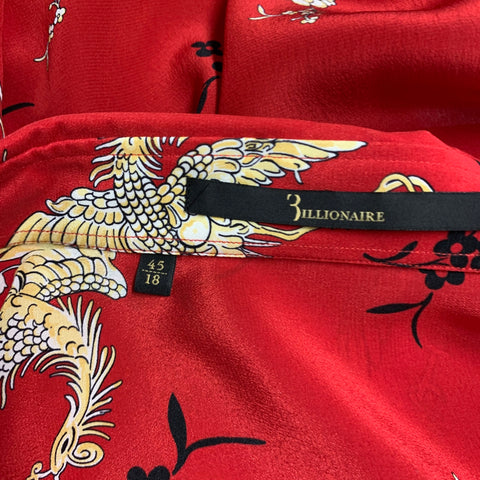BILLIONAIRE COUTURE Size XL Red Black Gold Phoenix Print Silk Long Sleeve Shirt