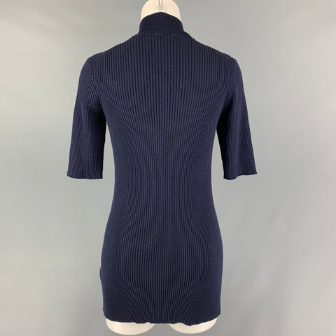 THE ROW Top casual de manga corta acanalado de algodón de seda azul marino talla S