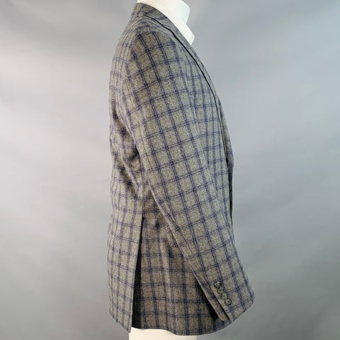 PAUL STUART Taille 41 Veste de sport en laine à revers cranté à carreaux gris marine vert