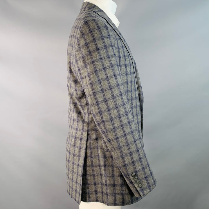 PAUL STUART Size 41 Grey Navy Green Plaid Wool Notch Lapel Sport Coat