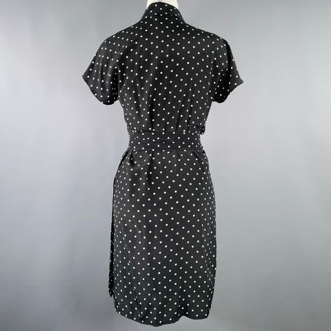 MAX MARA Size M White Black Silk Polka Dot Wrap Dress