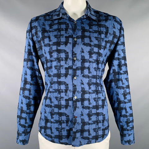 JOHN VARVATOS * U.S.A. Size XL Blue Black Checkered Cotton Long Sleeve Shirt