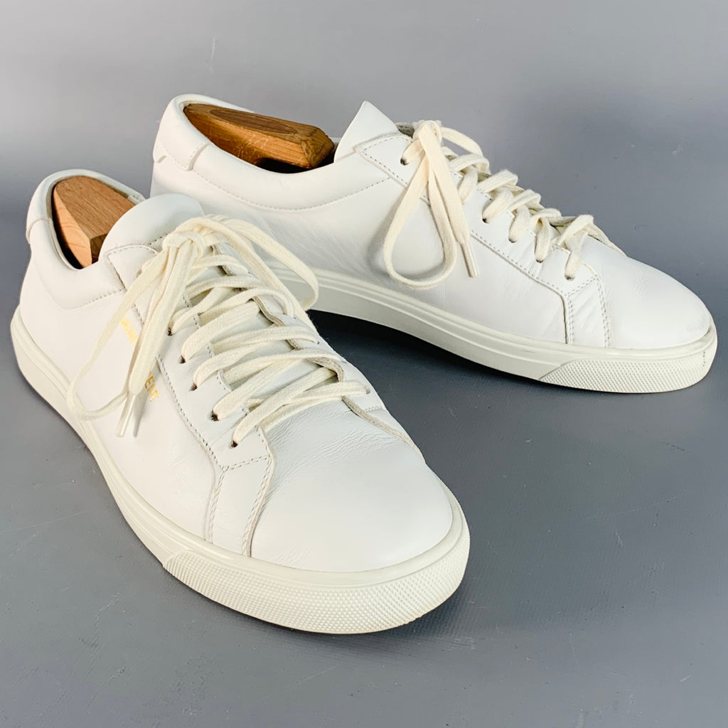 SAINT LAURENT Size 7 White Leather Logo Low Top Sneakers – Sui