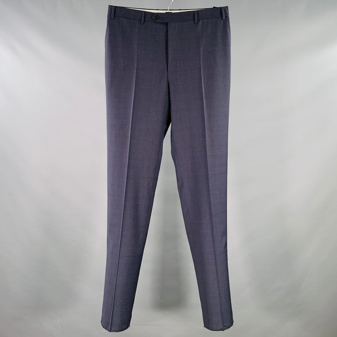 CANALI Size 36 Navy Brown Wool Flat Front Dress Pants
