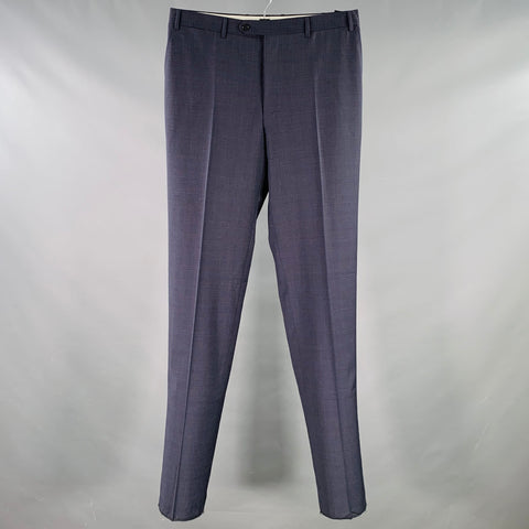 CANALI Size 36 Navy Brown Wool Flat Front Dress Pants