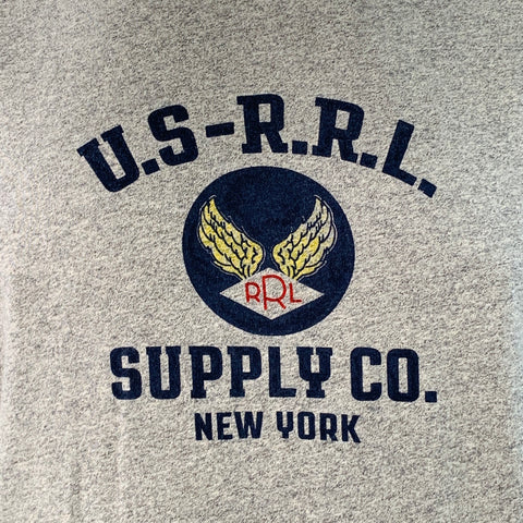 RRL by RALPH LAUREN Size XL Heather Grey Logo Print Cotton T-shirt