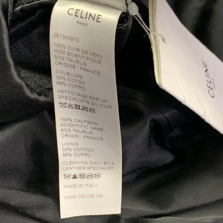 CELINE SS19 Size 4 Hedi Slimane Black Silver Calf Leather Motorcycle Jacket