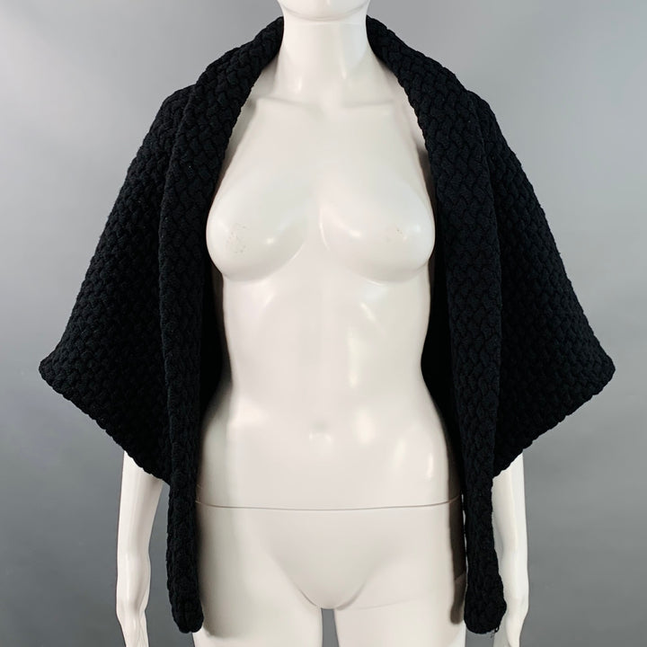 ALAIA Size M Black Wool Blend Woven Cropped Open Front Shrug Cardigan