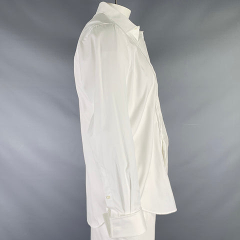Chemise en coton blanc à manches longues et poignets mousquetaires plissée SAKS FIFTH AVENUE Taille XL