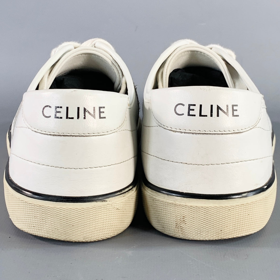 CELINE Size 8 White Leather Low Top Lace-Up Sneakers