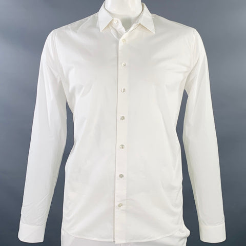 ATM Size L White Cotton Spread Collar Long Sleeve Shirt
