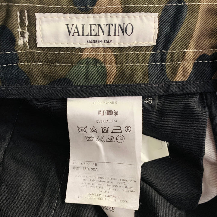 VALENTINO Size 30 Blue Black Camouflage Cotton Cargo Pockets Casual Pants