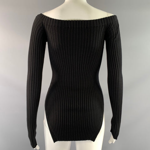 HELMUT LANG FW2024 Size S Black Silk & Spandex Ribbed Scoop Neck Mini Dress